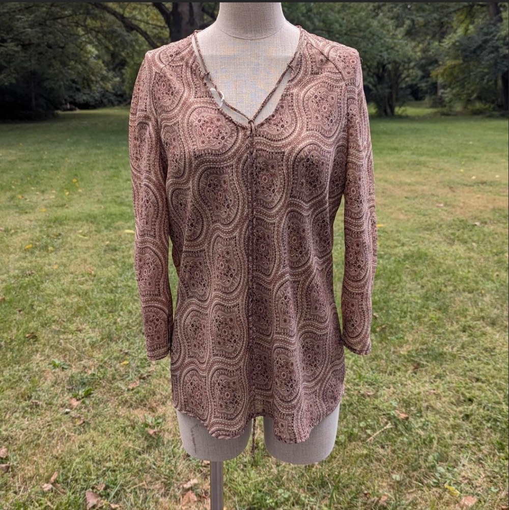 Vintage 90s Brown Paisley Boho Top